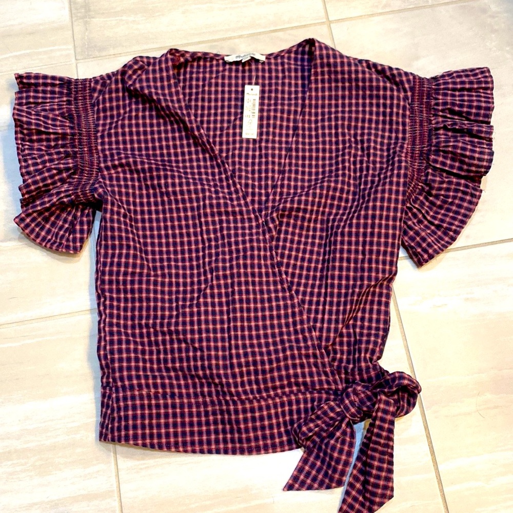 Madewell | NWT Plaid Flutter Sleeve Blouse - Picture 3 of 7